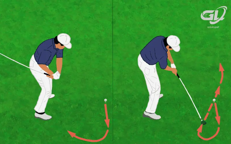 arms drop smoothly in the downswing creating a figure 8