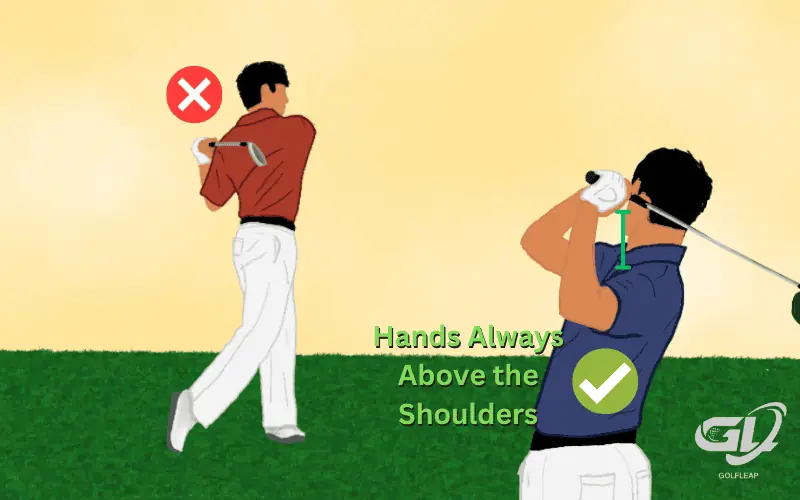 hands above shoulders in the follow through